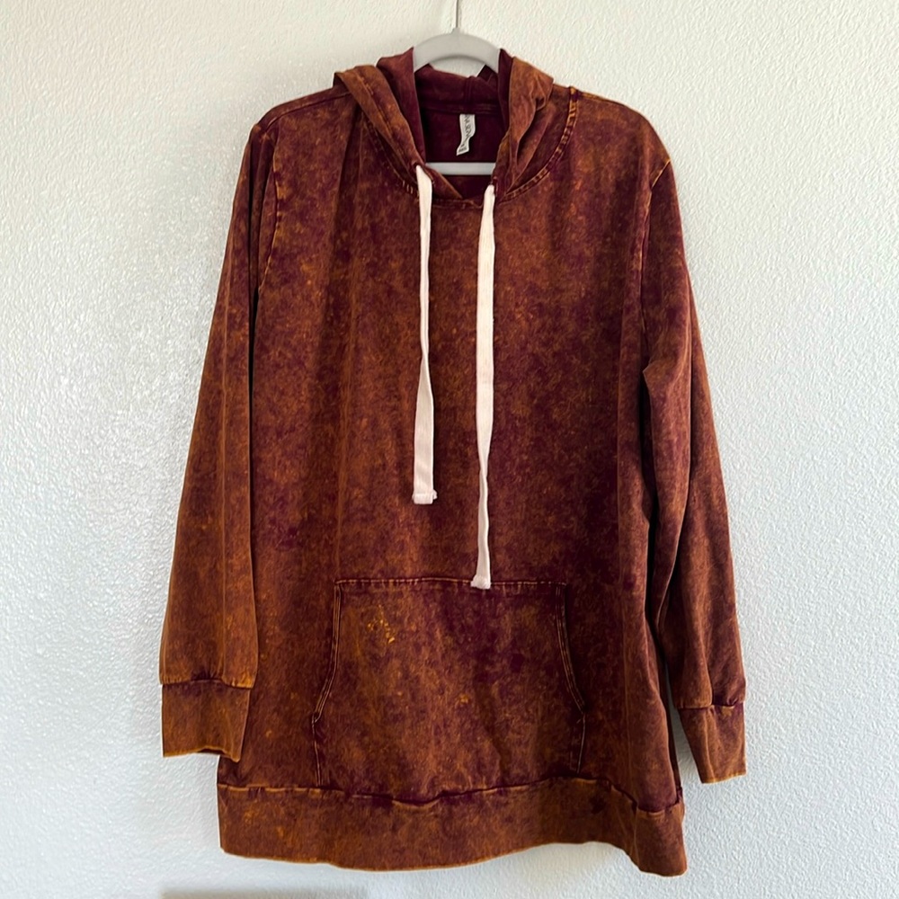 Washed Rust Pullover Hoodie with Drawstring